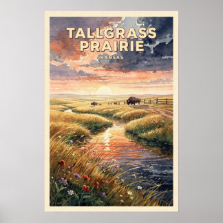 Poster Prairie à hautes herbes Kansas Voyage Vintage
