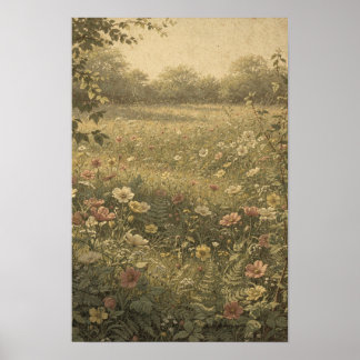 Poster Prairie de fleurs sauvages dans la lumière chaude