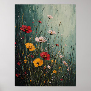 Poster Prairie de fleurs sauvages Impasto dans une brume 