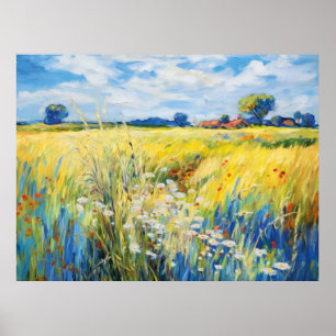 Poster Prairie de fleurs sauvages le long de la rivière H