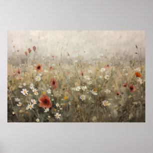 Poster Prairie de fleurs sauvages neutres Pavots Margueri