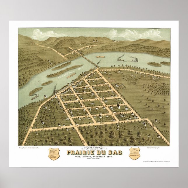 Poster Prairie Du Sac, WI Carte panoramique - 1870 (Devant)