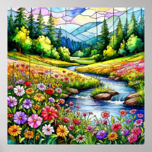 Poster Prairie Vibrante avec Fleurs Sauvages en Fleur