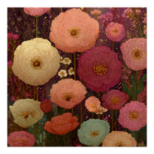 Poster Prairies de fleurs sauvages colorées 3