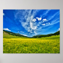 Poster pré de printemps et ciel bleu