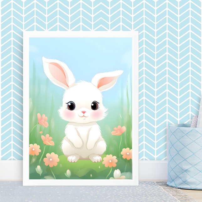 Poster Pré mou : Lapin bébé dans les fleurs du printemps (Créateur téléchargé)