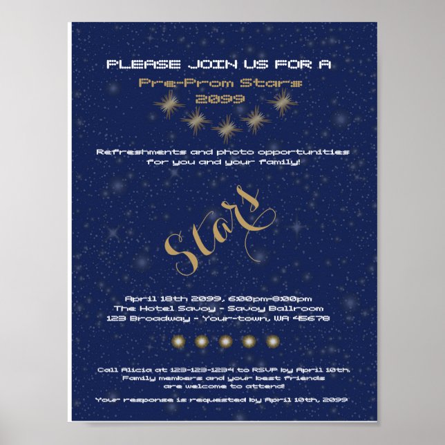 POSTER Pré Prom, Etoiles de nuit pré-bal, bleu, Et (Devant)