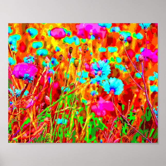 Poster Pré sauvage dans l'art pop fleuri (Devant)