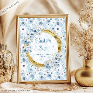 Poster Precieux pastel bleu fleurs or boho panneau person