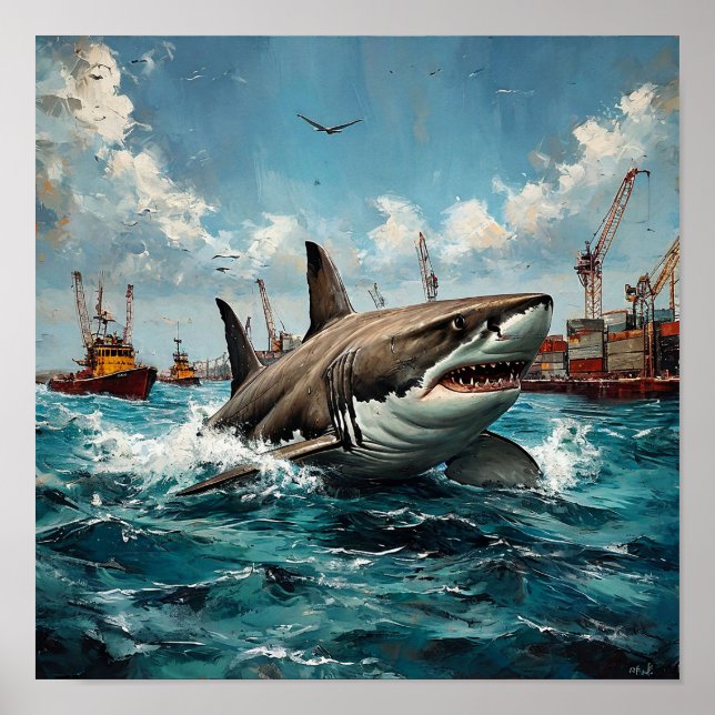 Poster Prédateur Océanique Féroce Faune Marine Moderne (Devant)