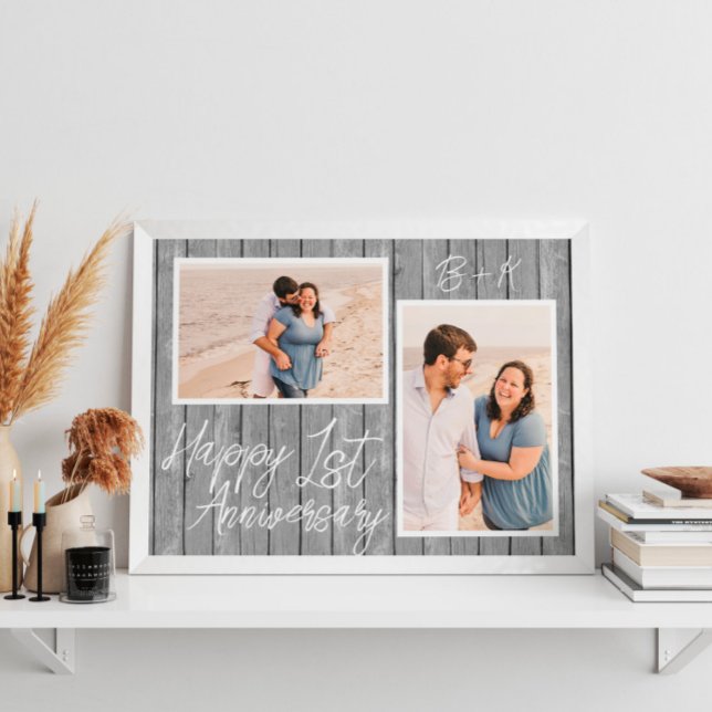 Poster Premier Anniversaire de Mariage 2 Photos en Collag (First Wedding Anniversary 2 Photo Collage Poster
)