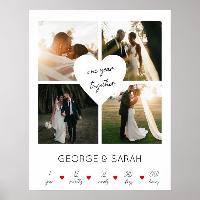 Poster Premier anniversaire de mariage 4 photos (Devant)