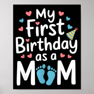 Poster Premier anniversaire nouvelle maman bébé fête joye