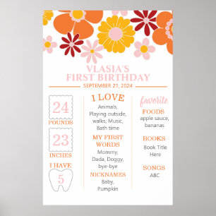 Poster Premier anniversaire Retro Groovy One Floral étape