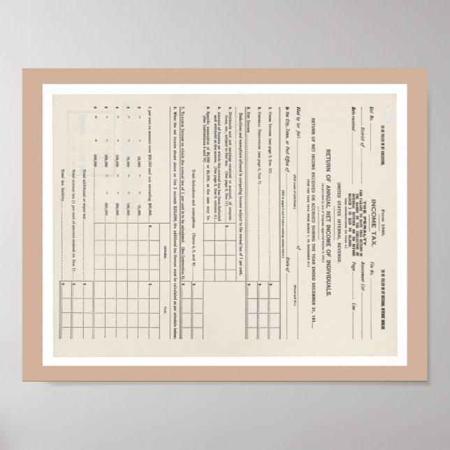 Poster Premier formulaire d'impôt américain sur le revenu (Devant)