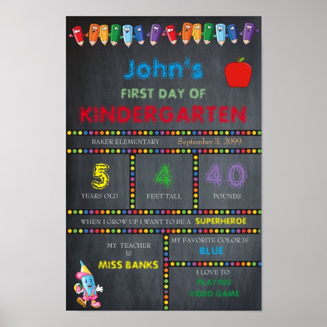 Poster Premier jour à maternelle GARÇON, Petite taille, C (Devant)