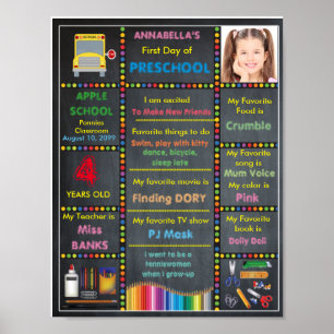 Poster Premier jour de l'école maternelle, panneau de tab