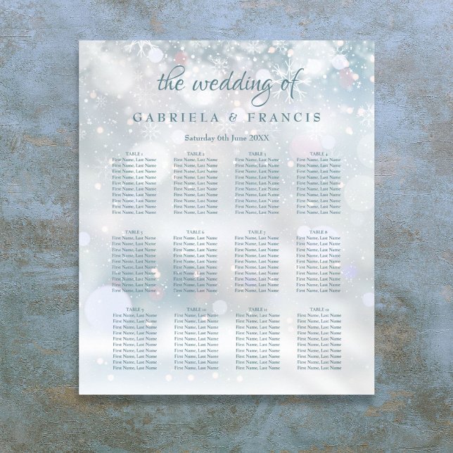 Poster Premier Mariage de flocons de neige (First Snowflakes Winter Wedding Seating Chart)