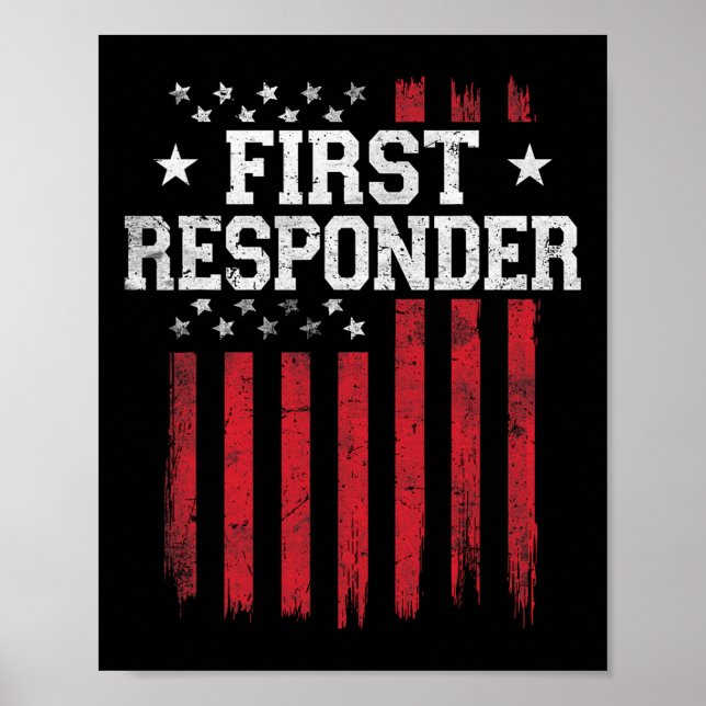 Poster Premier répondeur Fier drapeau américain Usa Patri (Devant)