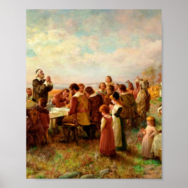 Poster Premier Thanksgiving À Plymouth Jennie Brownscombe (Devant)