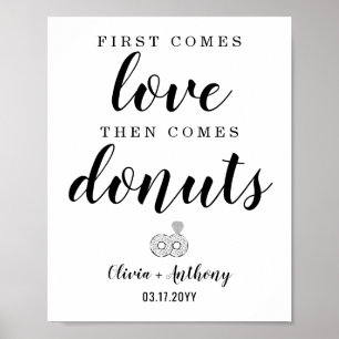 Poster Premier vient Amour Donuts Mariage Treat Favor Sig