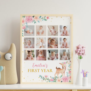 Poster Première année florale de cerfs en marche