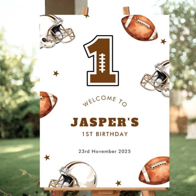 Poster Première année Football bas 1er anniversaire Bienv (rookie of the year, 1st birthday, boy birthday, our little rookie, sports, all star birthday, batter)
