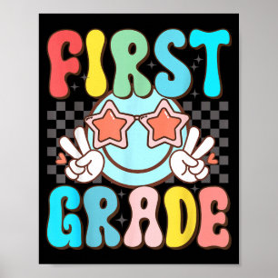 Poster Première année sourire rétro funky visage 1ère ann