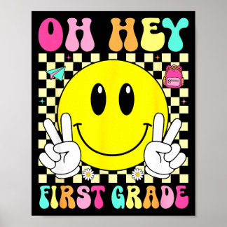 Poster Première année sourire rétro visage retour à l'éco