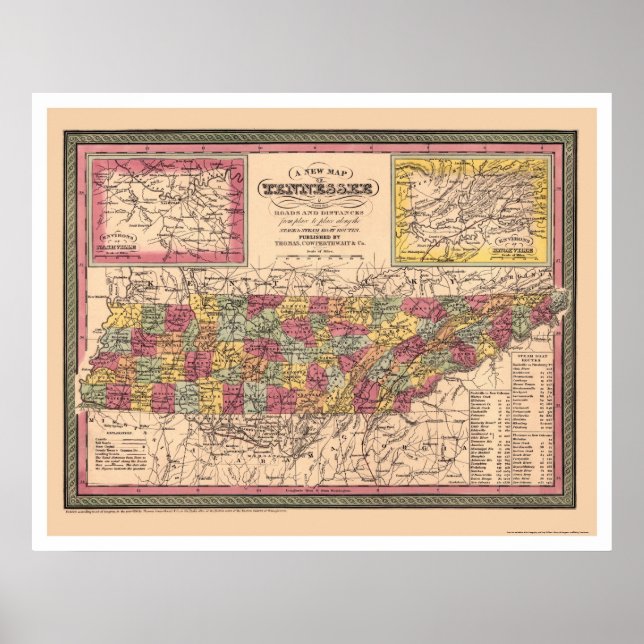Poster Première Carte Du Tennessee 1850 (Devant)