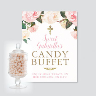 Poster Première Communion & Baptême BUFFET DE BONBONS ROS