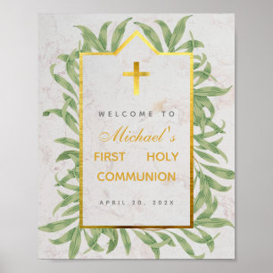 Poster Première communion Bienvenue Verdure Faux Gold Mar
