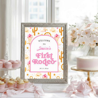 Poster Première Cowgirl de Rodéo Rose Bienvenue pour 1er
