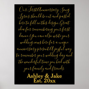 Poster Première Danse Chanson Lyrics Anniversaire Cadeau 