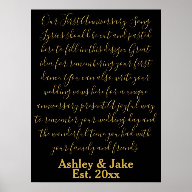 Poster Première Danse Chanson Lyrics Anniversaire Cadeau  (Devant)