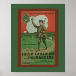 Poster Première Guerre mondiale Rangers canadiens irlanda