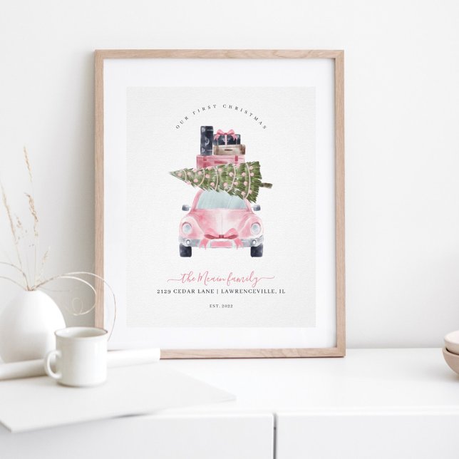 Poster Première Noël Nouveau Accueil Rétro Carte rose Kee (Créateur téléchargé)