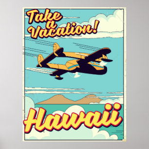 Poster Prenez des vacances ! Dessin de voyage d'Hawaï