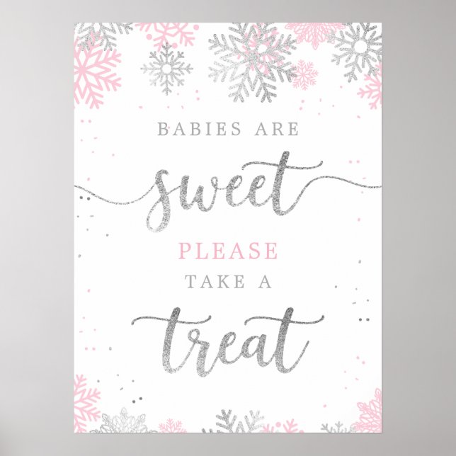 Poster Prenez Un Baby shower D'Hiver Rose Silver (Devant)