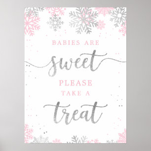 Poster Prenez Un Baby shower D'Hiver Rose Silver