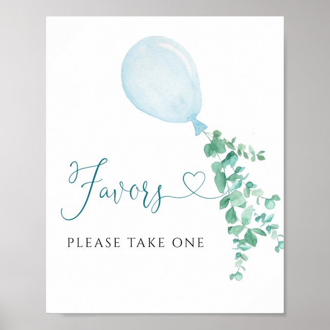 Poster Prenez une Faveur Signer Baby shower Bleu Ballons (Devant)
