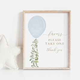 Poster Prenez une Faveur Signer Baby shower Bleu Ballons