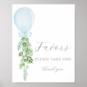 Poster Prenez une Faveur Signer Baby shower Bleu Ballons