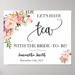Poster Prenons le thé avec la mariée rose florale shower 