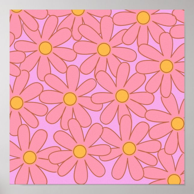 Poster Preppie Hippie rose violet Motif de fleurs (Devant)