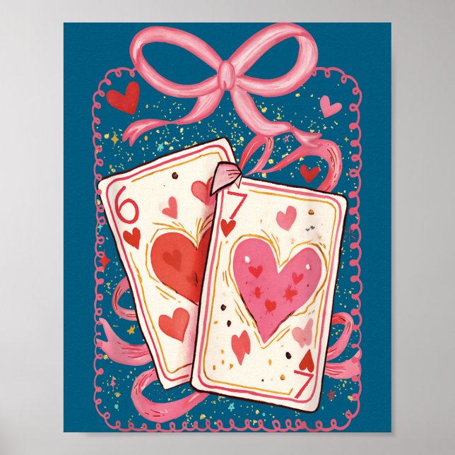 Poster Preppy 6 7 Valentine Couple Love Hearts Playing Ca (Devant)