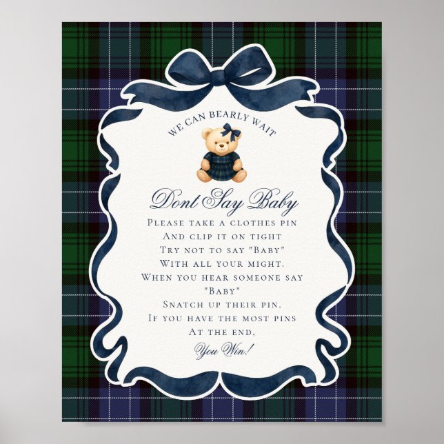 Poster Preppy Coquette Bow Bear Tartan Dont Say Baby Game (Devant)