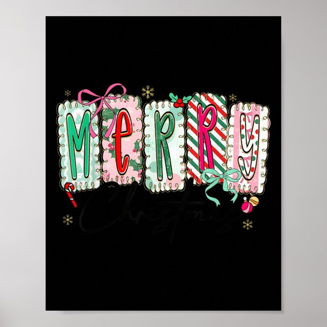 Poster Preppy Coquette Merry Christmas Coquette Bow Girl  (Devant)