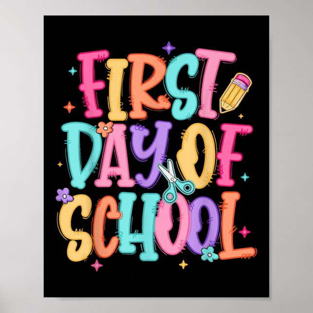 Poster Preppy First Day Of School Teacher Girls Kids Back (Devant)