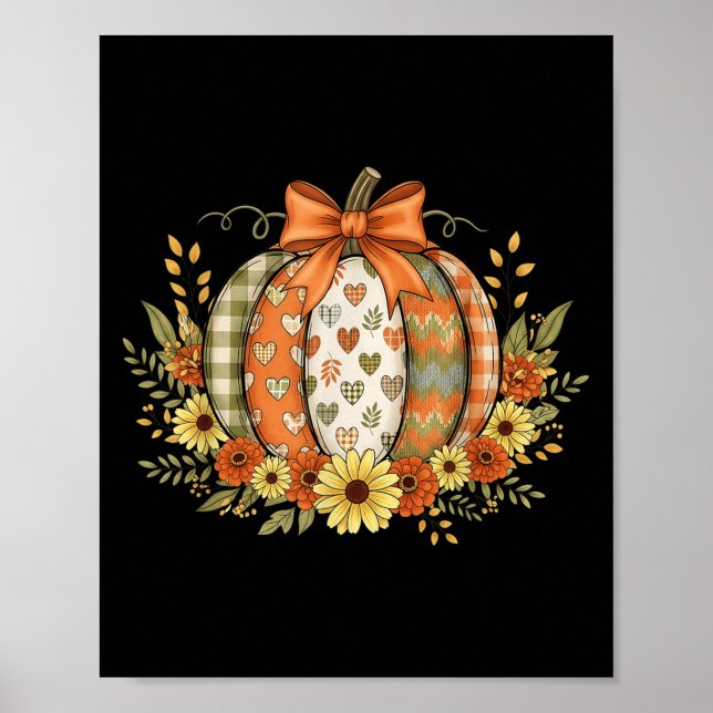 Poster Preppy Floral Fall Pumpkin Lace Coquette Bow Hallo (Devant)